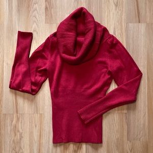 Red cowl neck sweater